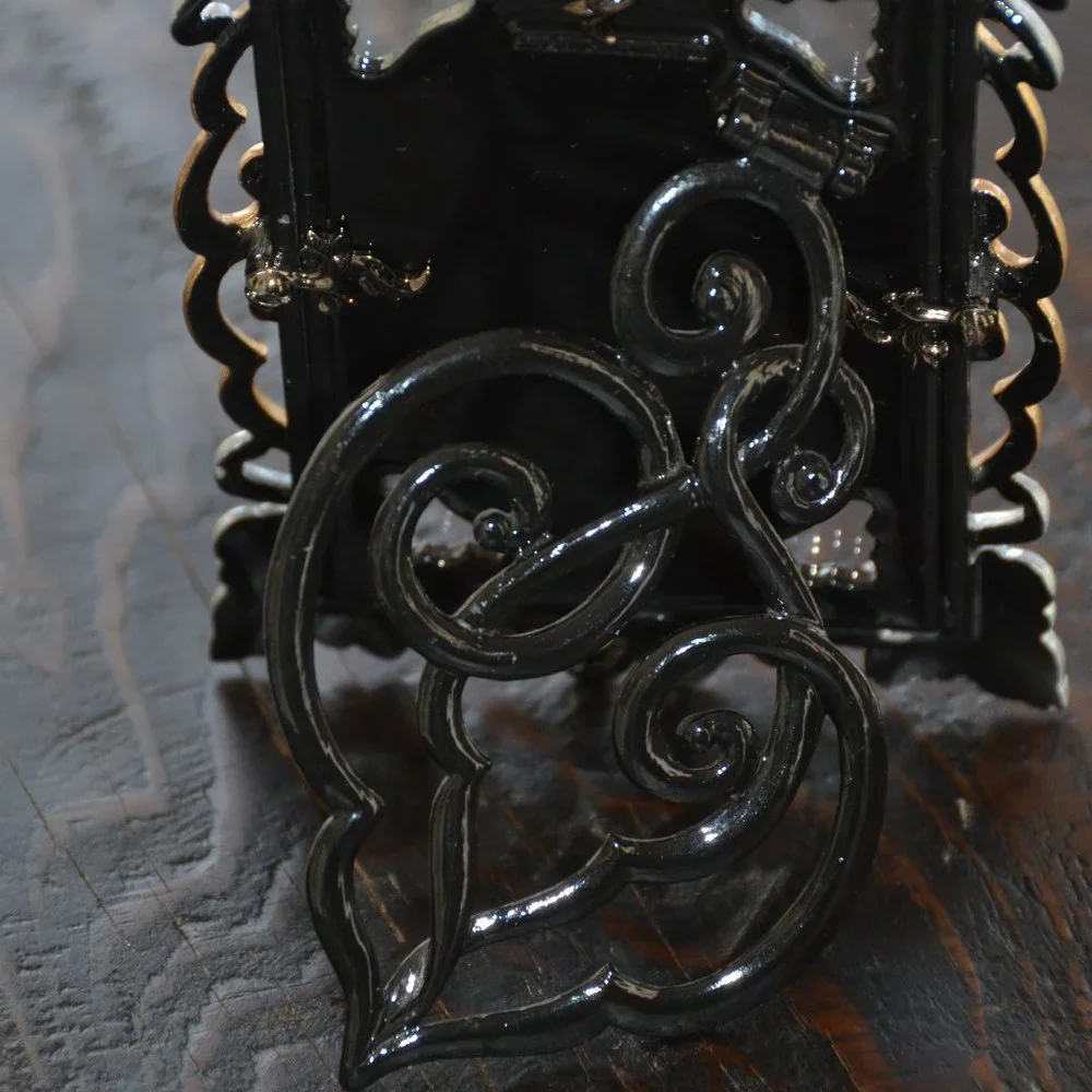 LOVELY RARE JAY STRONGWATER BLACK PAVE TIARA PAISLEY SCROLL CRYSTAL ENAMEL FRAME